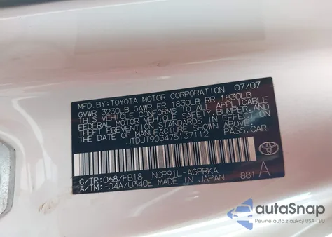 2007 Toyota Yaris from USA, damaged, VIN JTDJT903475137112